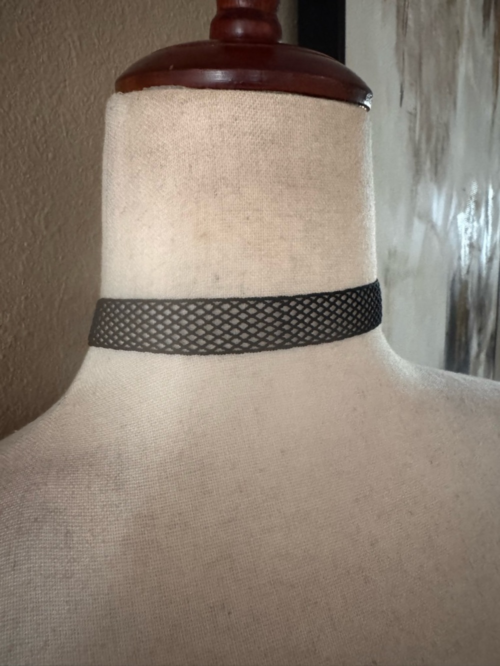Black Fishnet Choker Necklace with Gold Clasp